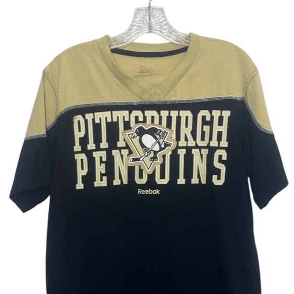 Reebok Pittsburgh Penguins Tshirt Small Black Gold Short Sleeve Fanwear - Picture 3 of 6